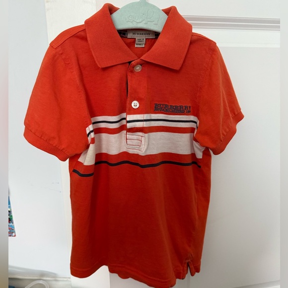 Burberry Kids Polo in Vibrant Orange with Stripes